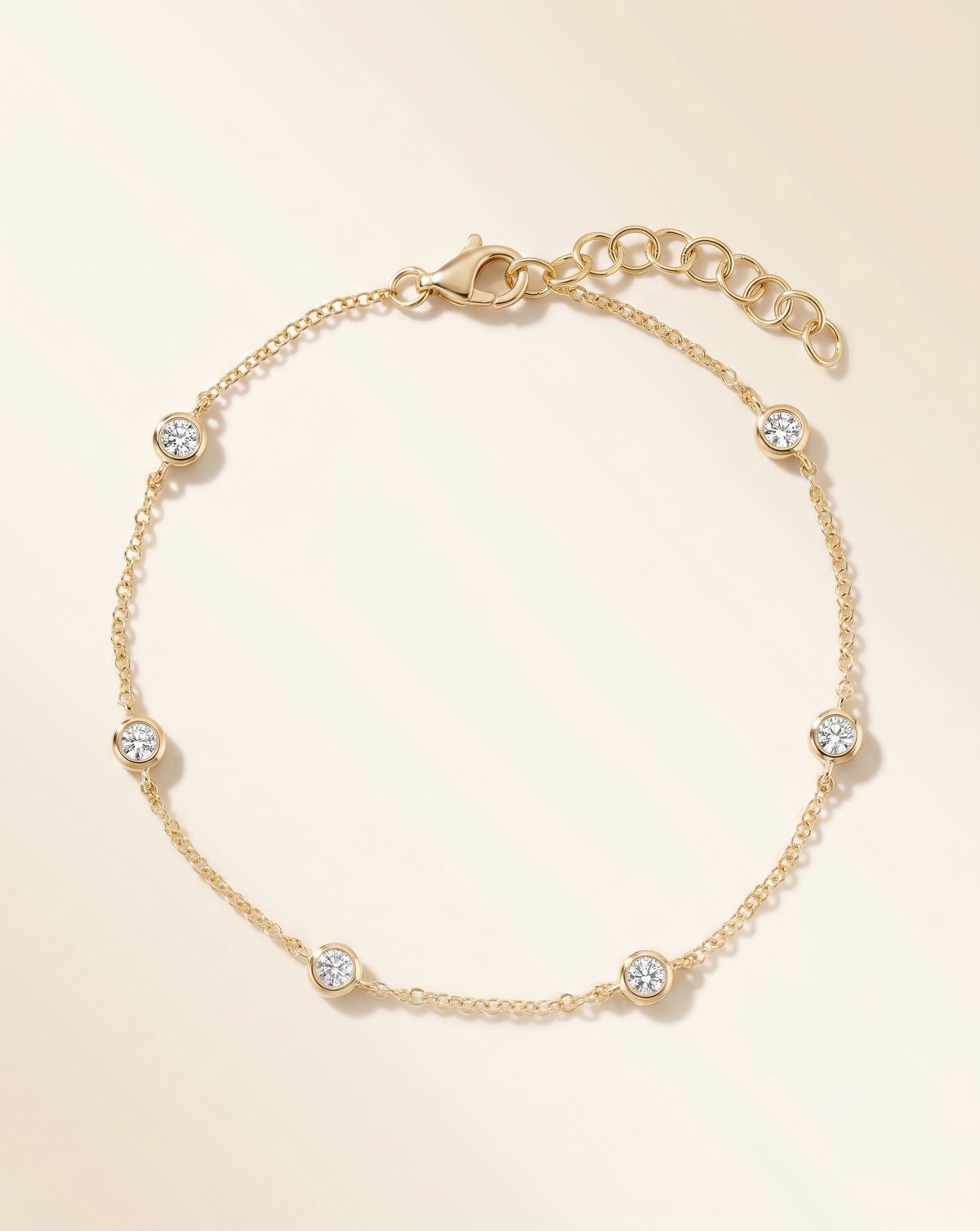 lab grown bezel set diamond station chain bracelet