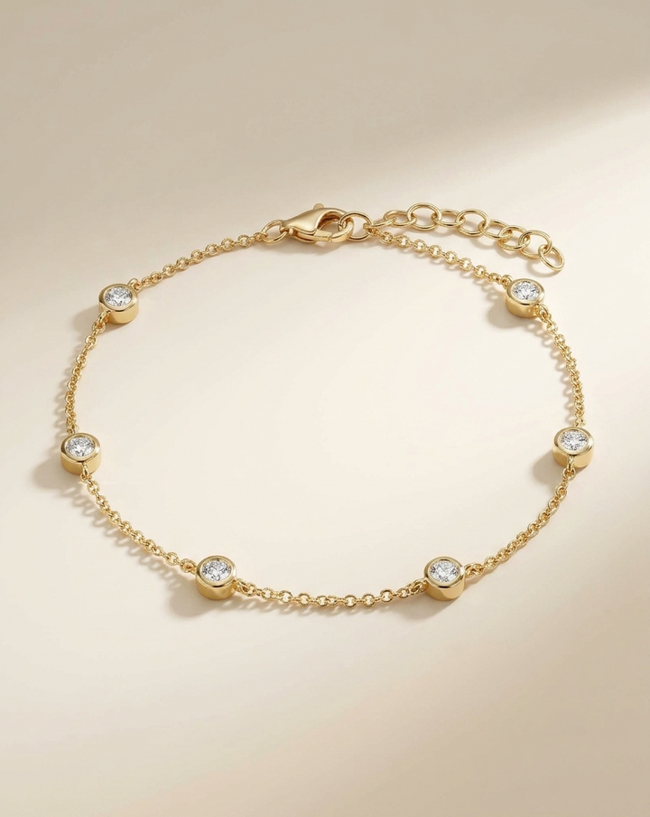 Lab Grown Bezel Set Diamond Station Chain Bracelet