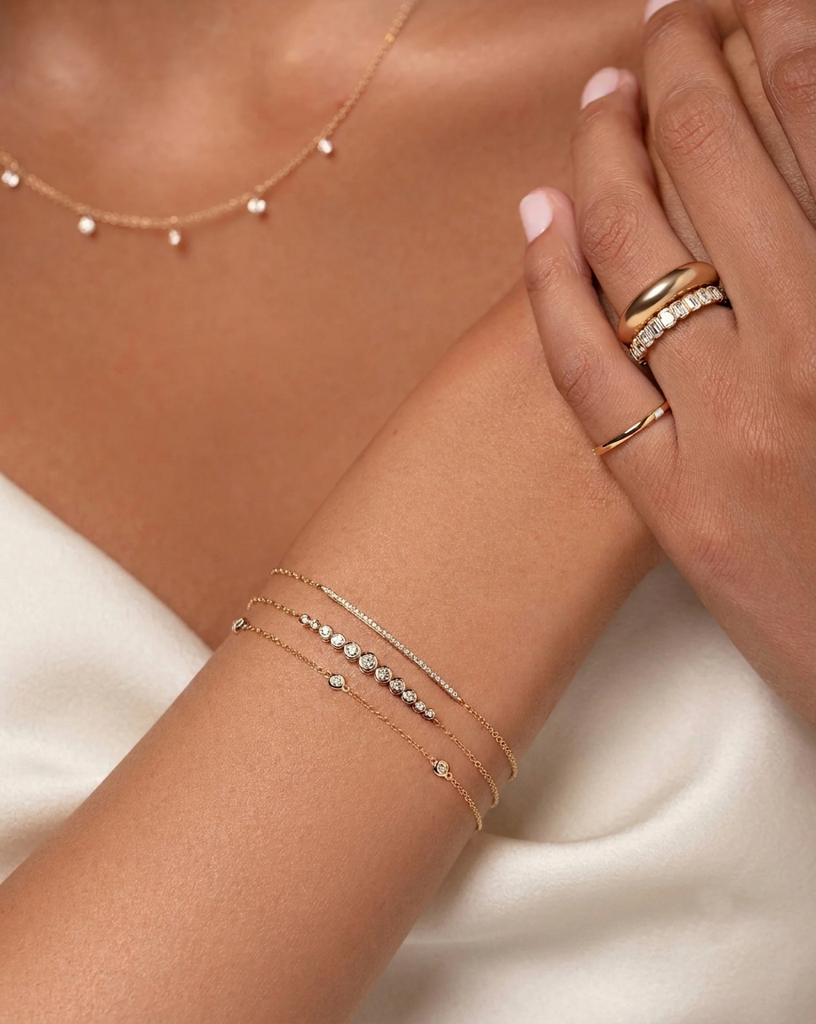 lab grown bezel set diamond station chain bracelet
