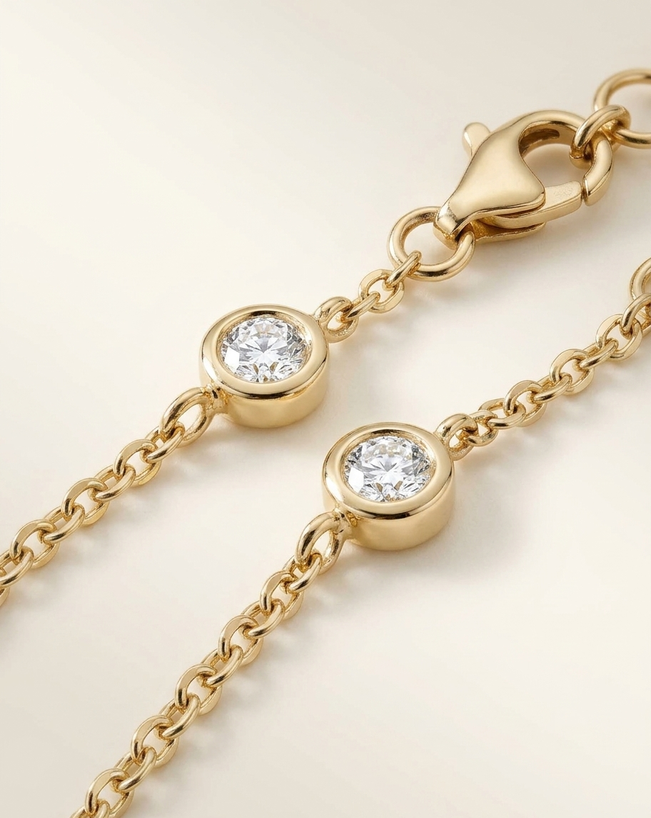 lab grown bezel set diamond station chain bracelet