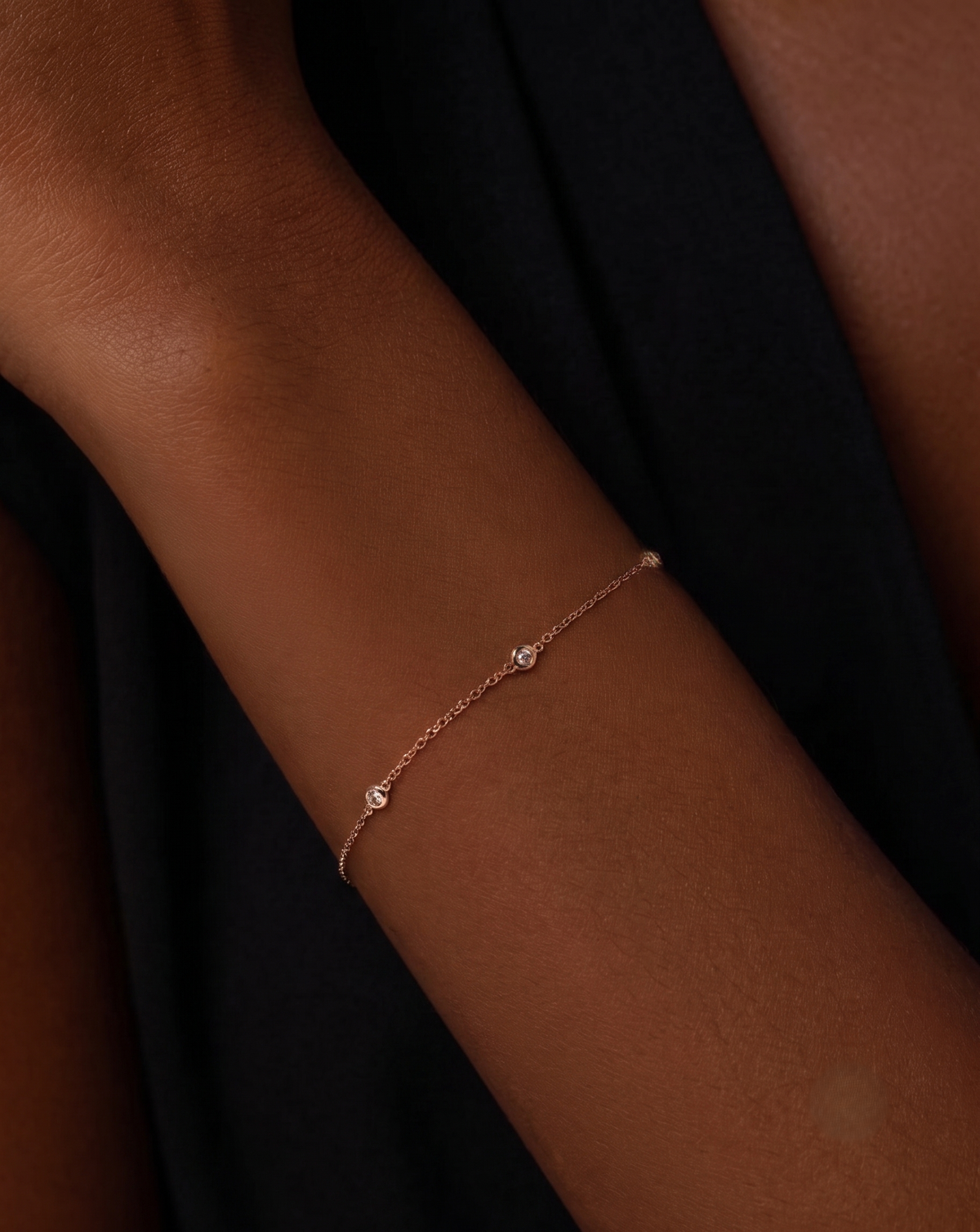 lab grown bezel set diamond station chain bracelet