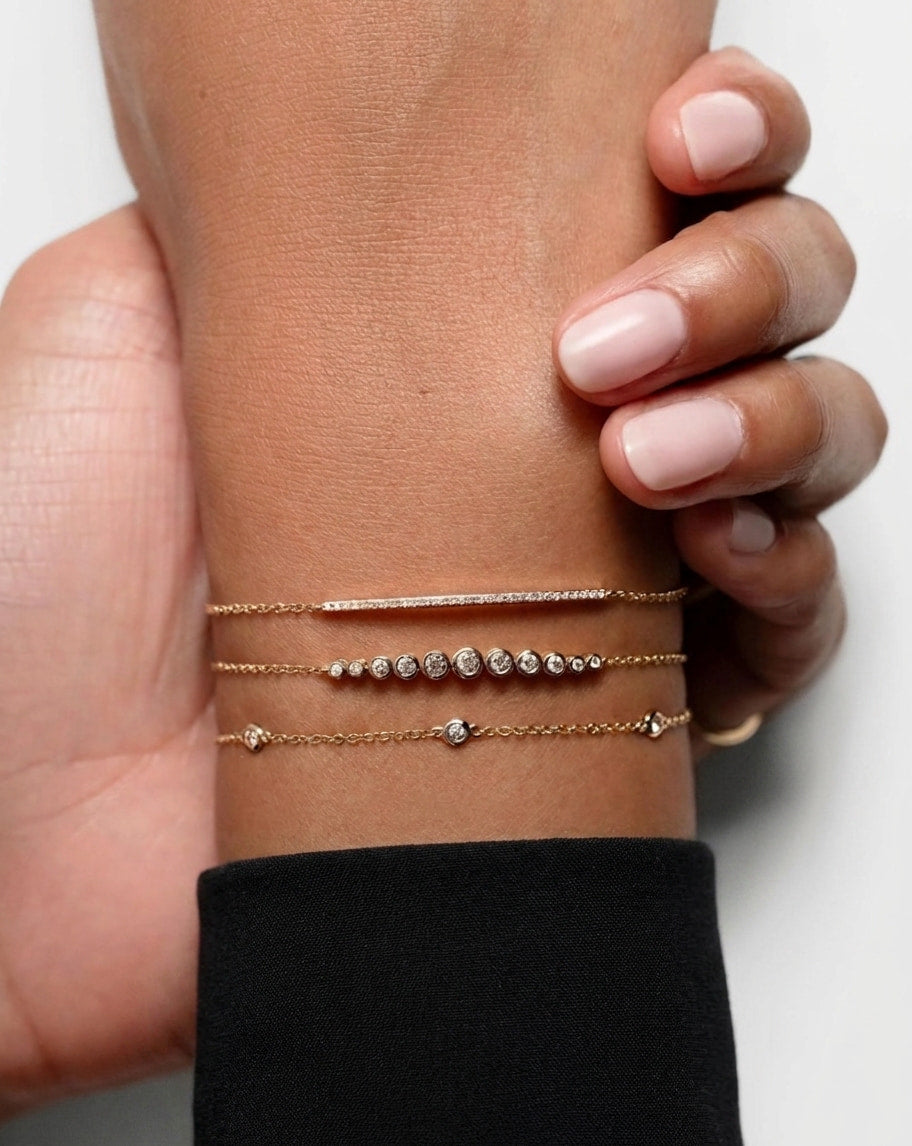 lab grown bezel set diamond station chain bracelet