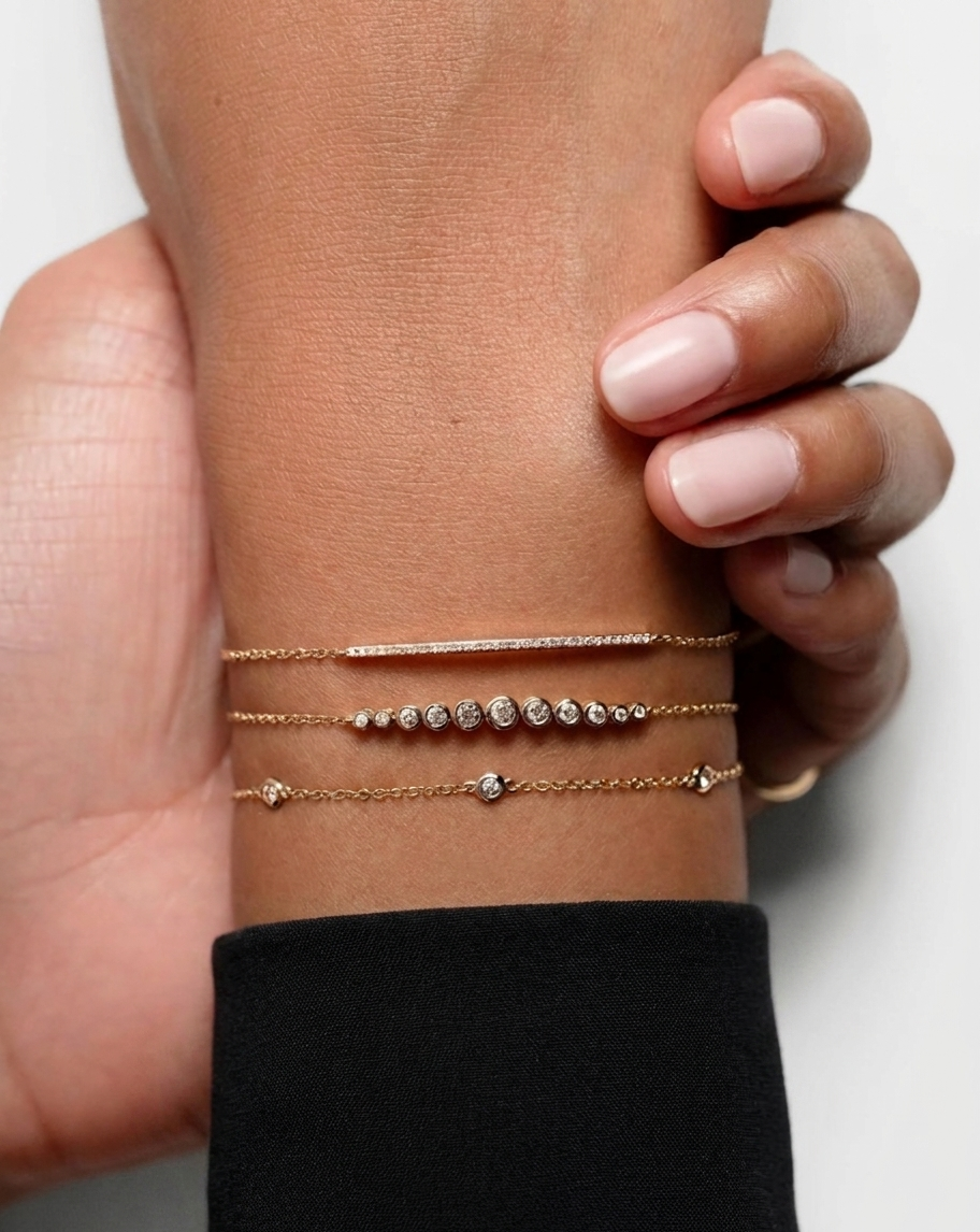 lab grown bezel set diamond station chain bracelet