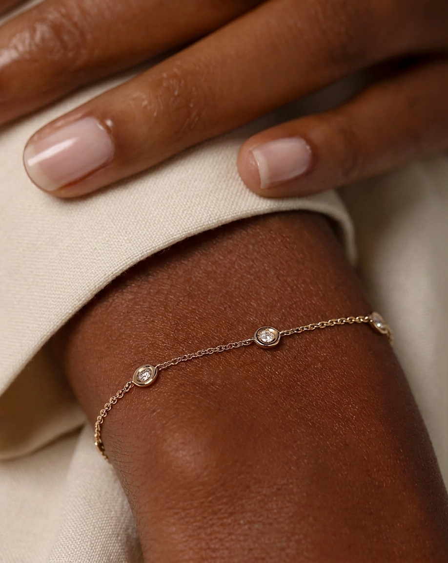 lab grown bezel set diamond station chain bracelet