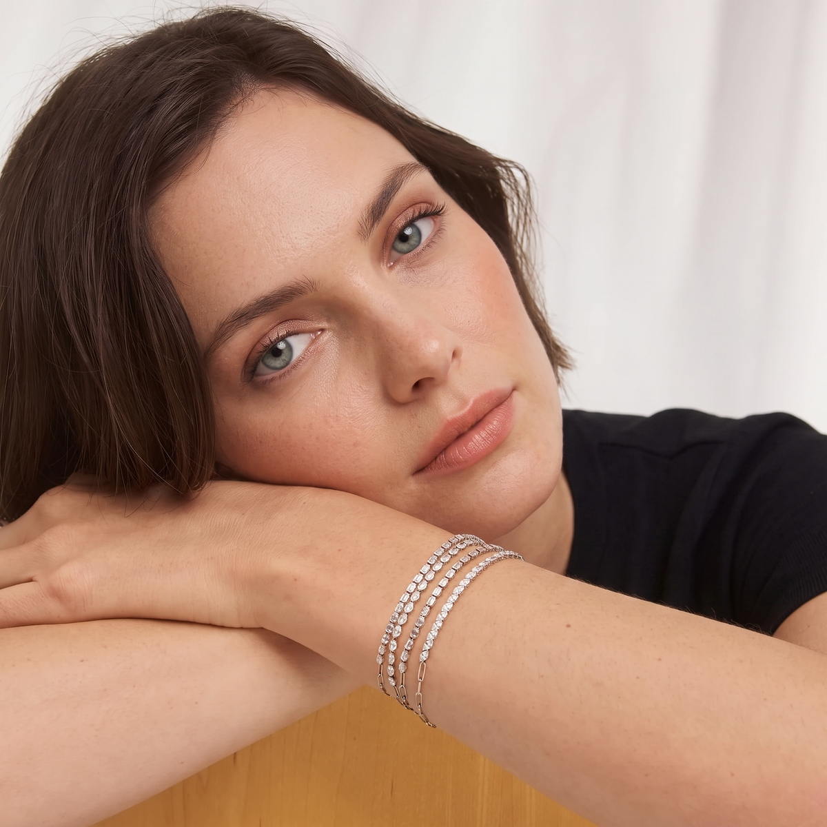 lab grown emerald cut diamond bezel paperclip bracelet