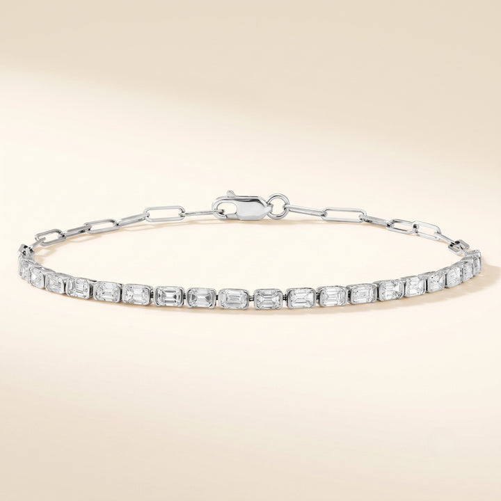 Lab Grown Emerald Cut Diamond Bezel Paperclip Bracelet
