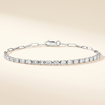 Lab Grown Emerald Cut Diamond Bezel Paperclip Bracelet