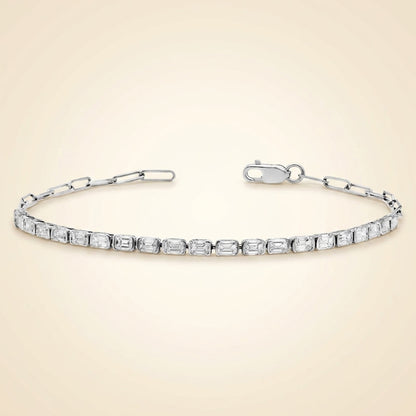 Lab Grown Emerald Cut Diamond Bezel Paperclip Bracelet