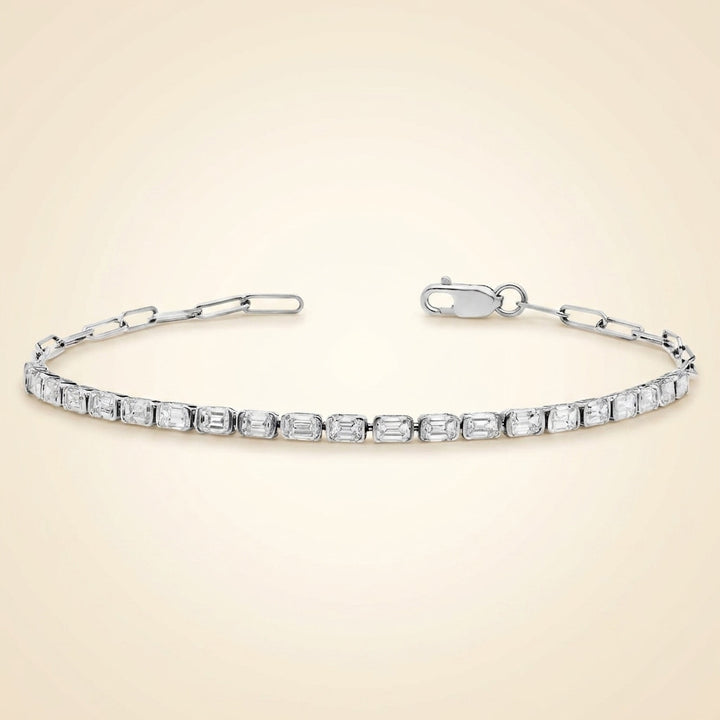 Lab Grown Emerald Cut Diamond Bezel Paperclip Bracelet