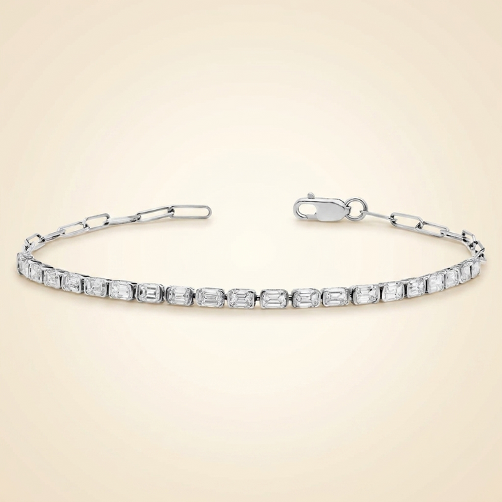 Lab Grown Emerald Cut Diamond Bezel Paperclip Bracelet