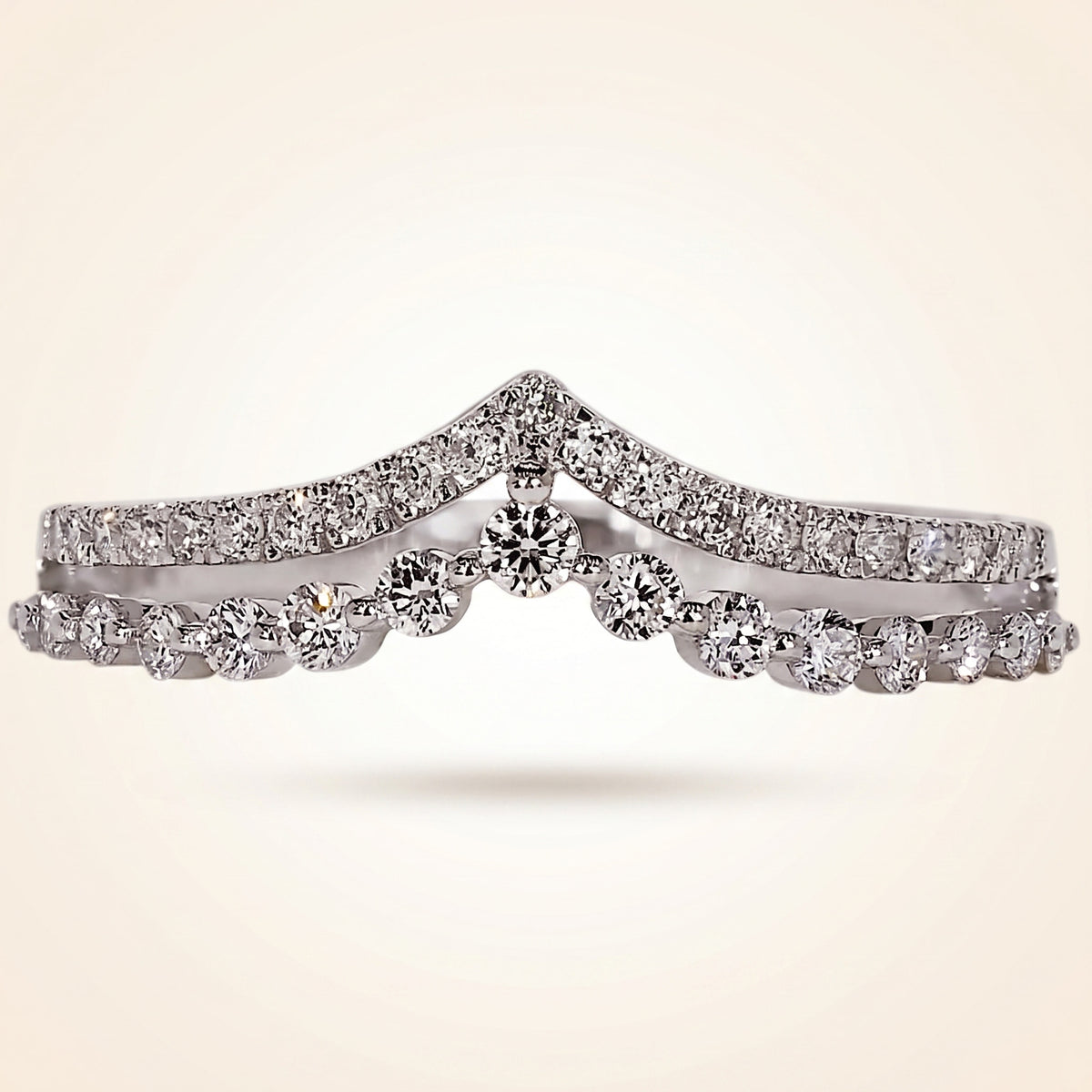 double-row chevron diamond curved wedding band