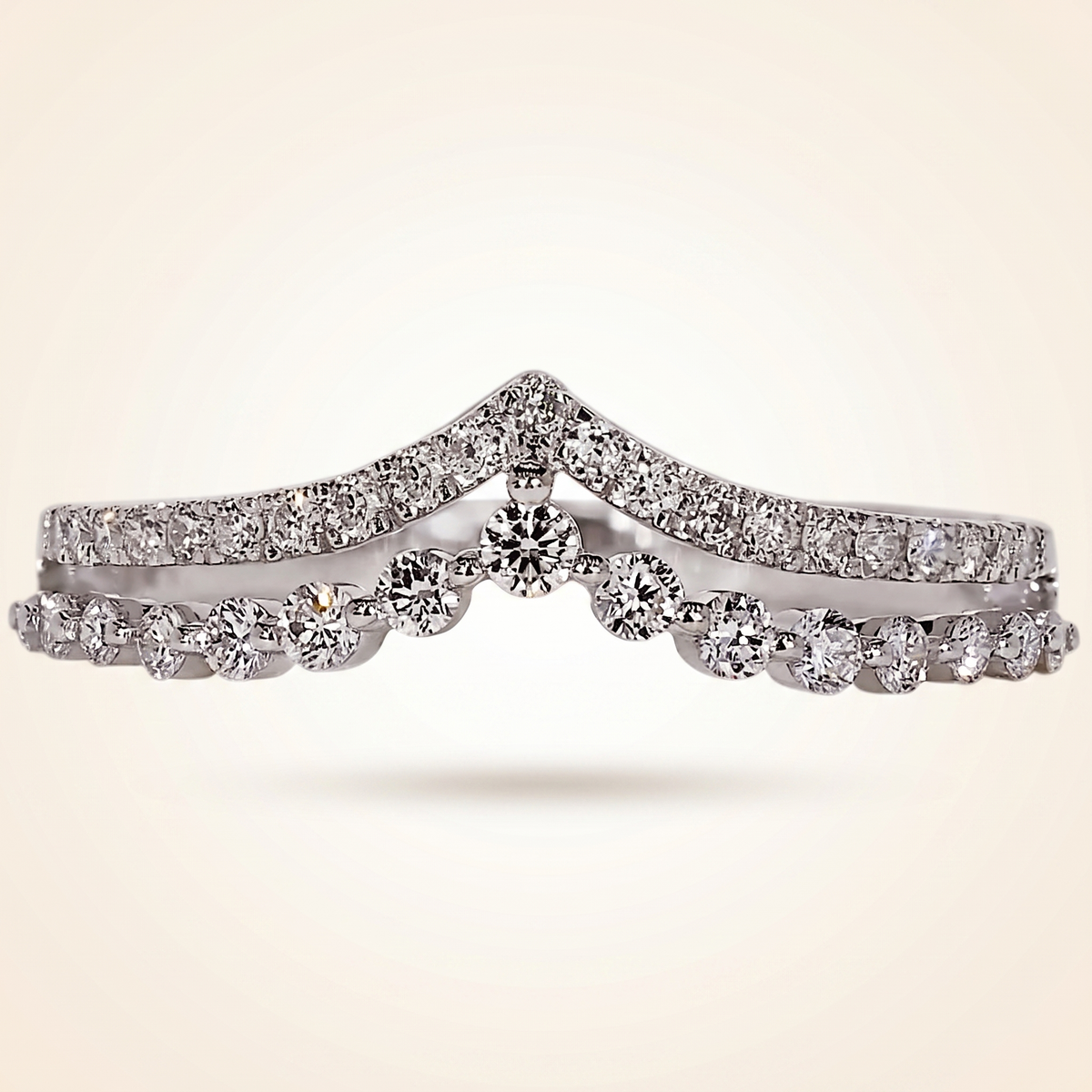 double-row chevron diamond curved wedding band