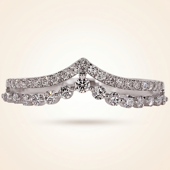 Double-Row Chevron Diamond Curved Wedding Band