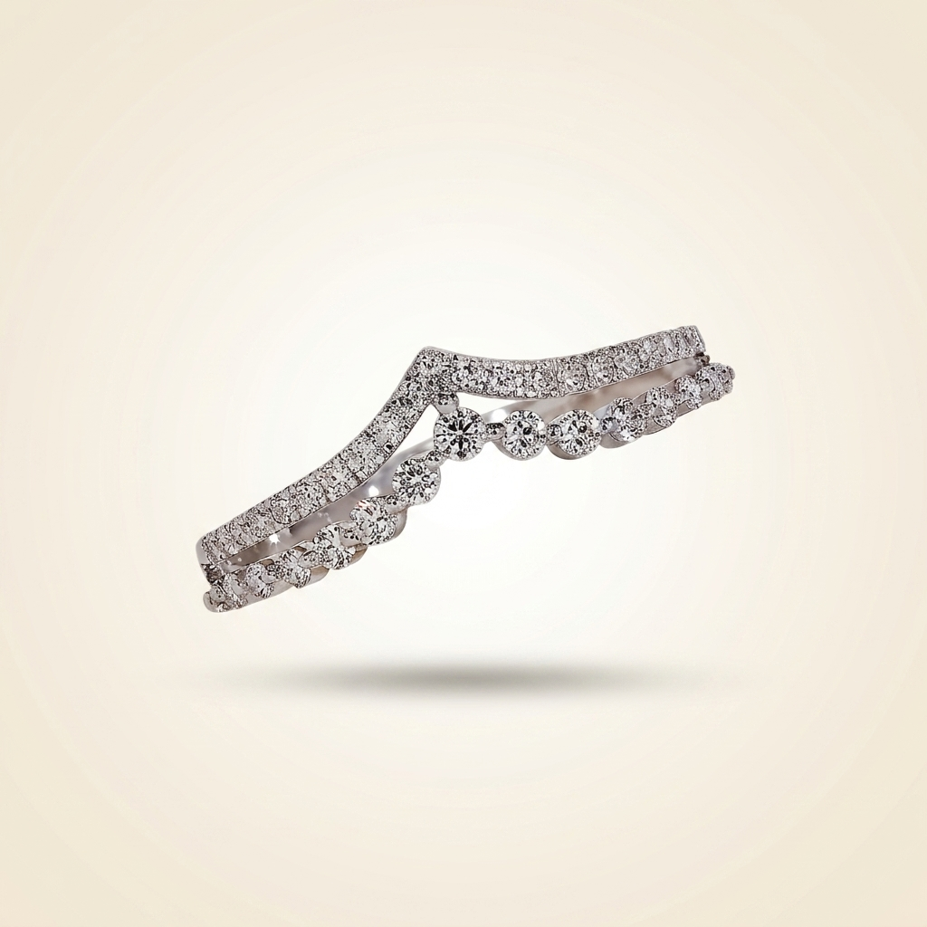 double-row chevron diamond curved wedding band
