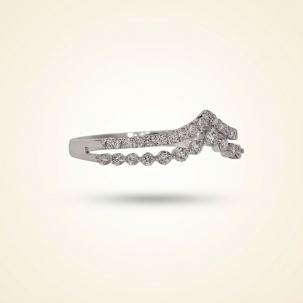double-row chevron diamond curved wedding band