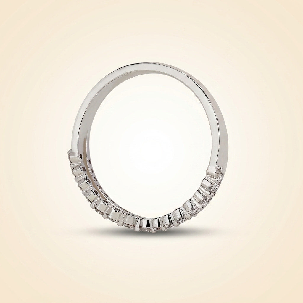 double-row chevron diamond curved wedding band