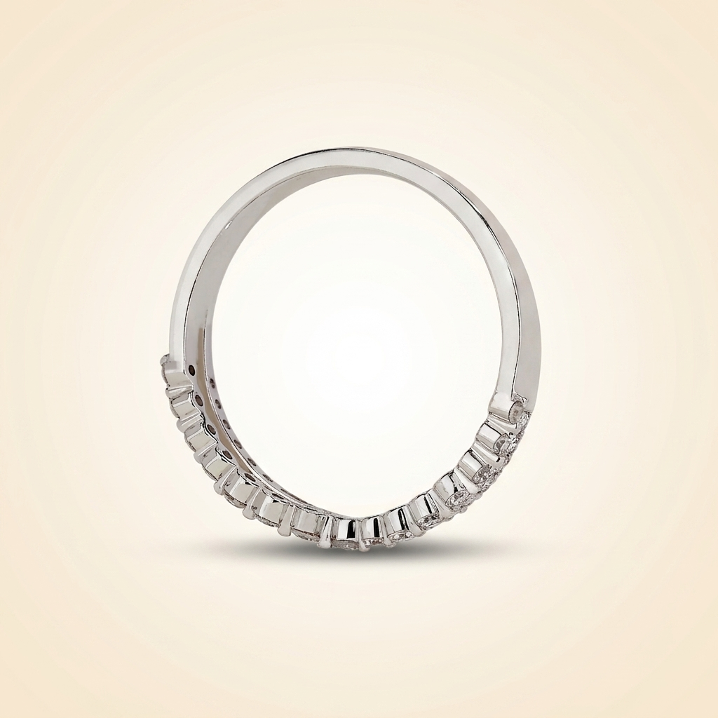 double-row chevron diamond curved wedding band