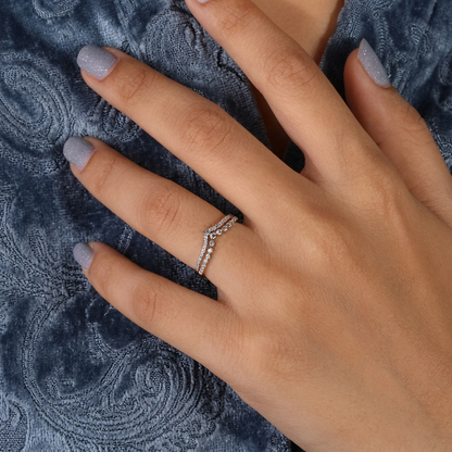 Double-Row Chevron Diamond Curved Wedding Band