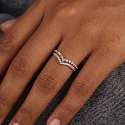 Double-Row Chevron Diamond Curved Wedding Band