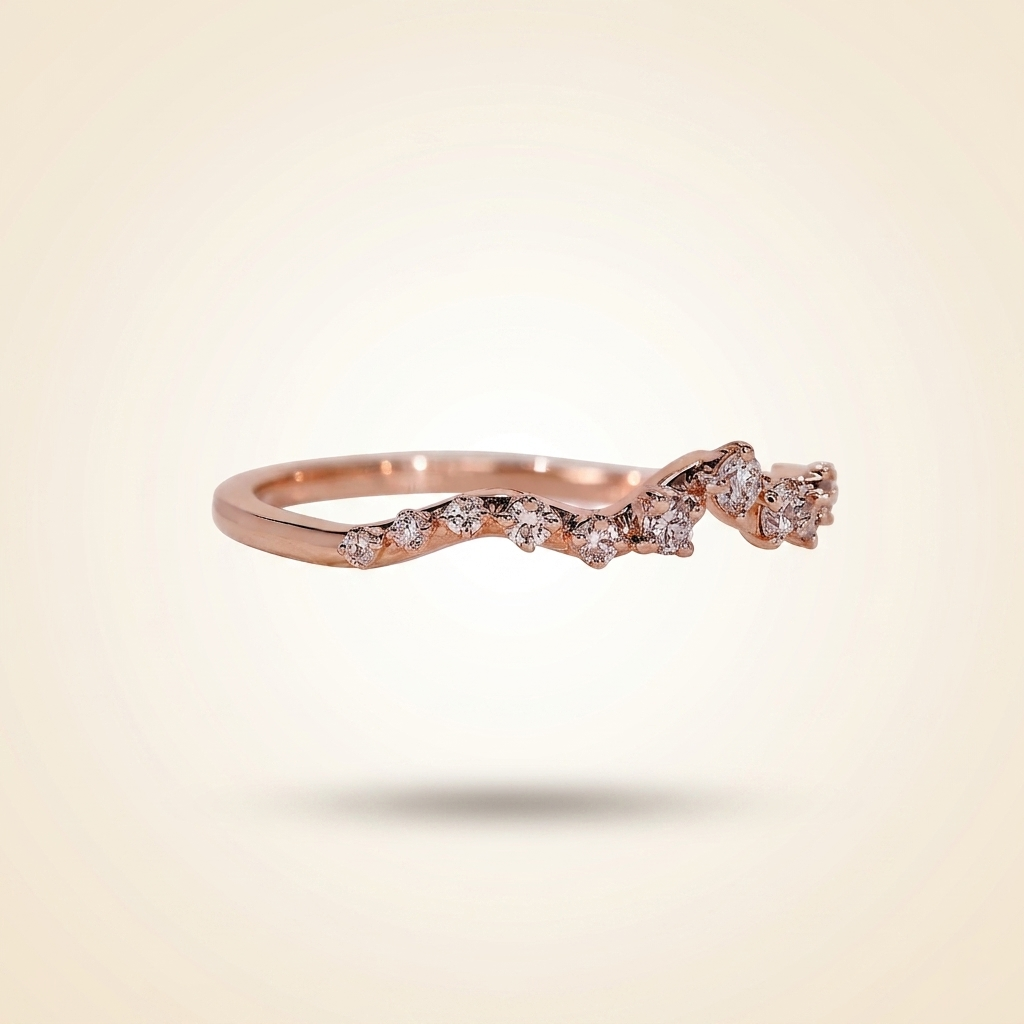 curved graduated round diamond contour wedding band
