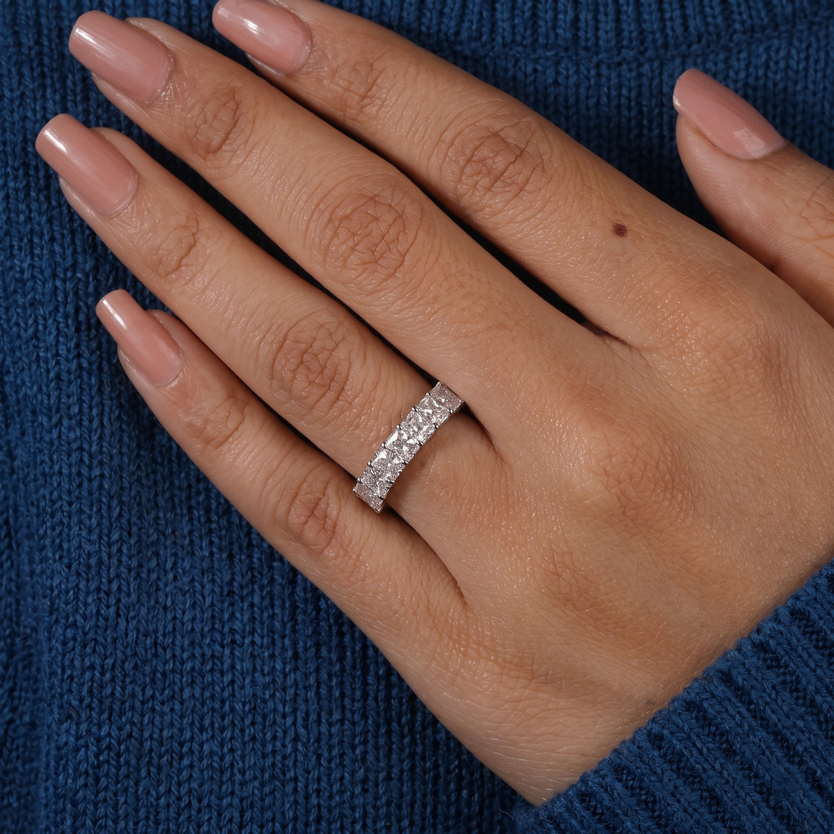 seven-stone radiant cut diamond band