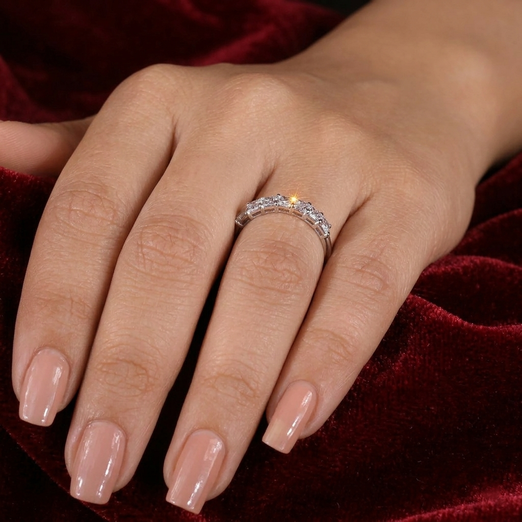 seven-stone radiant cut diamond band