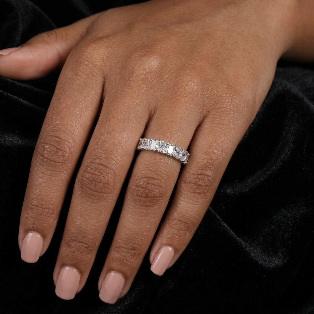 seven-stone radiant cut diamond band