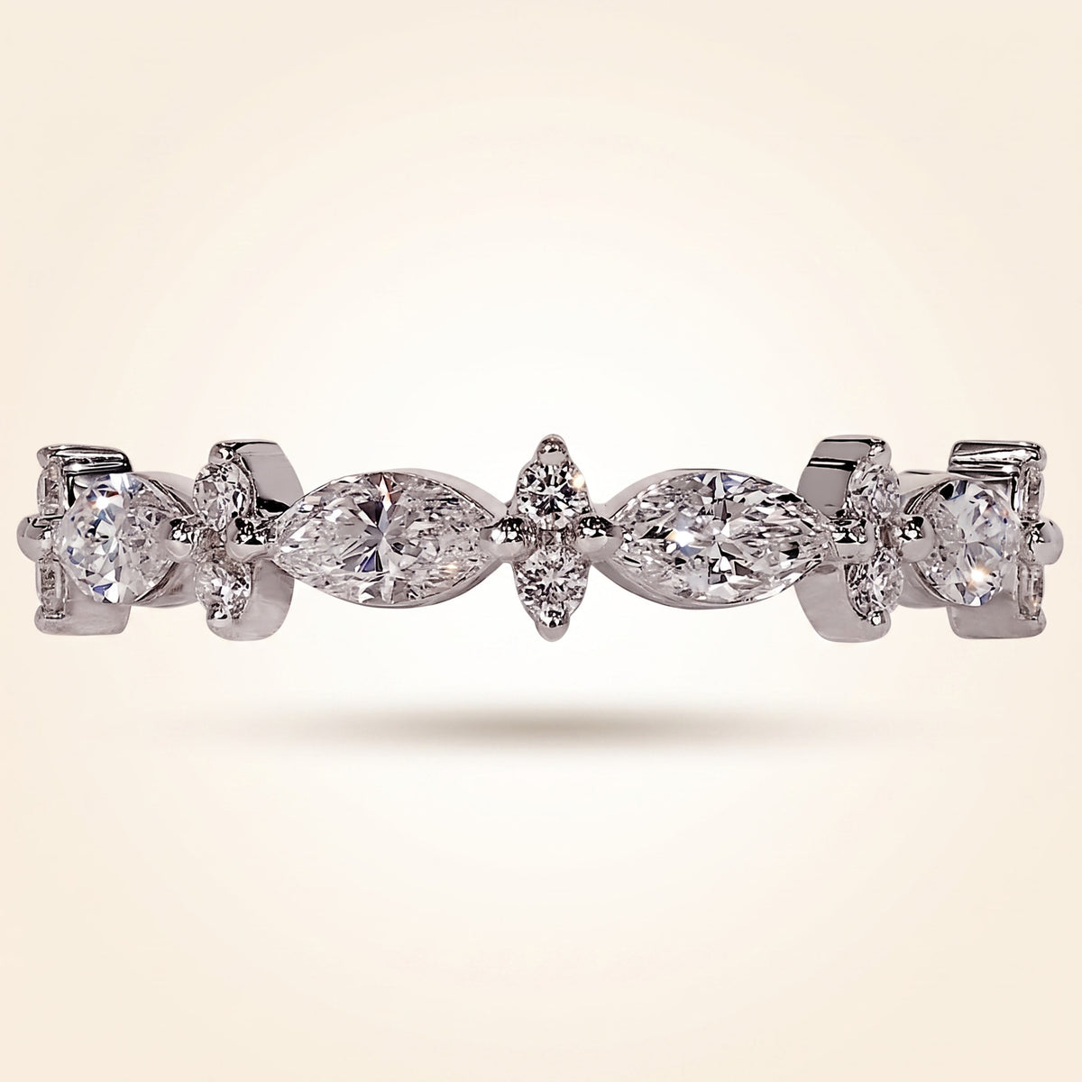 marquise and round diamond floral cluster wedding band