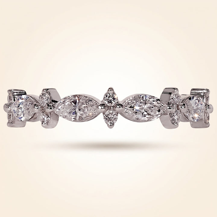 Marquise and Round Diamond Floral Cluster Wedding Band