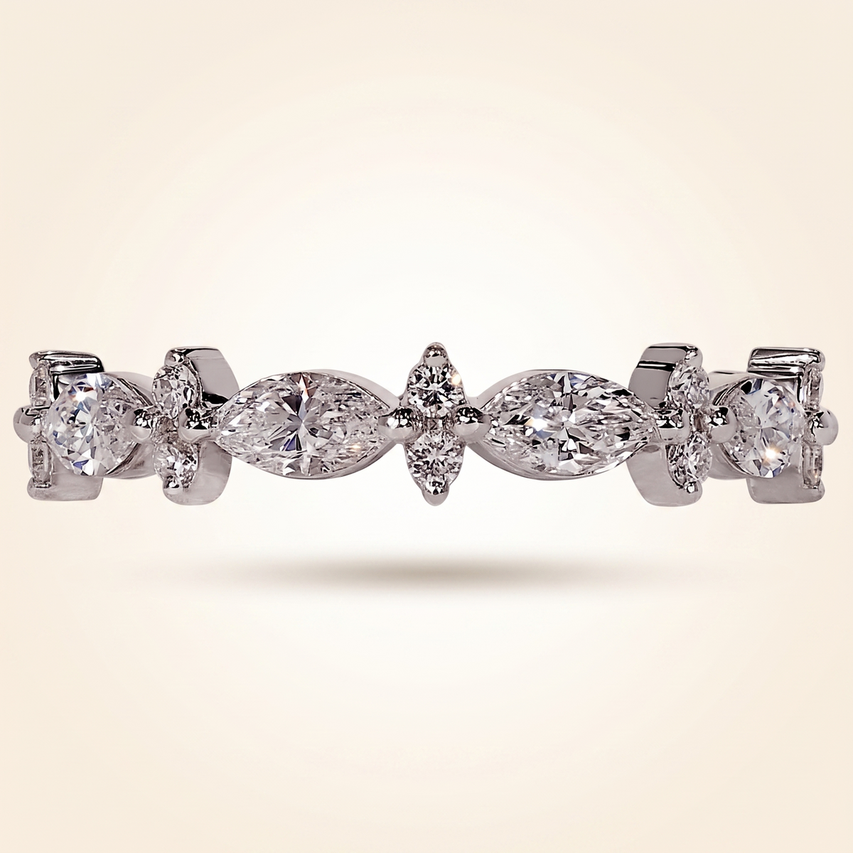 marquise and round diamond floral cluster wedding band
