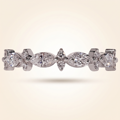 Marquise and Round Diamond Floral Cluster Wedding Band