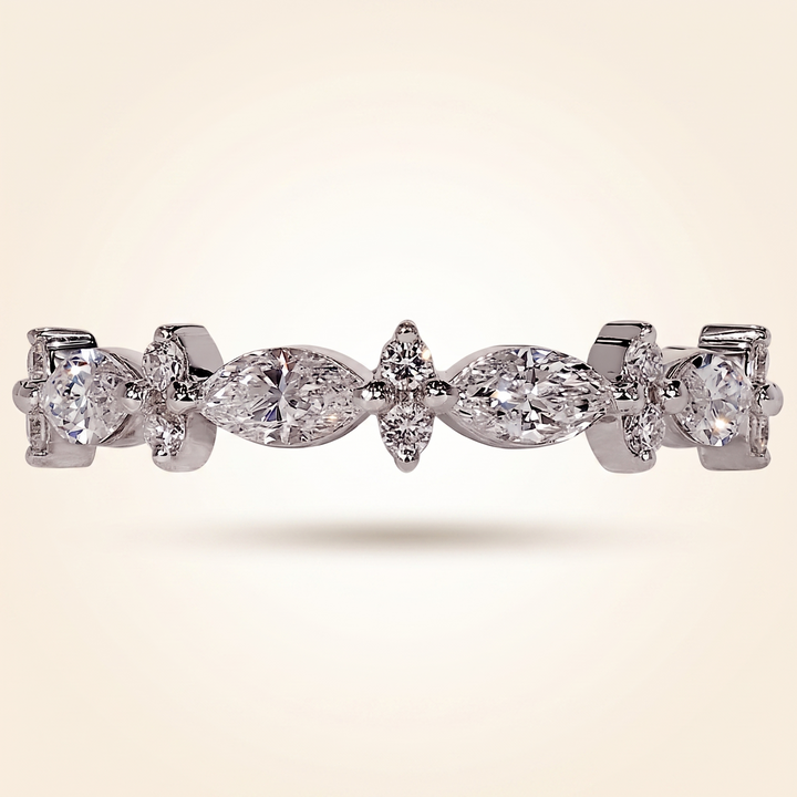Marquise and Round Diamond Floral Cluster Wedding Band