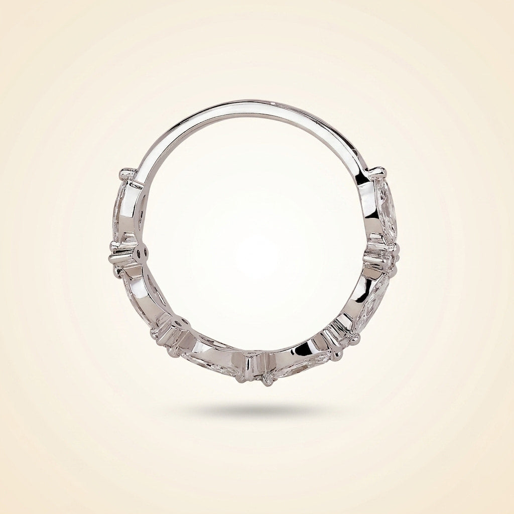 marquise and round diamond floral cluster wedding band