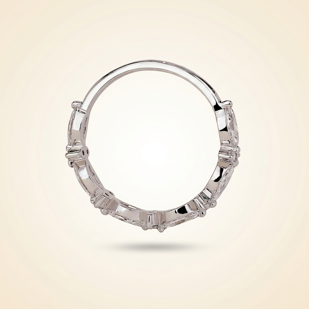 marquise and round diamond floral cluster wedding band