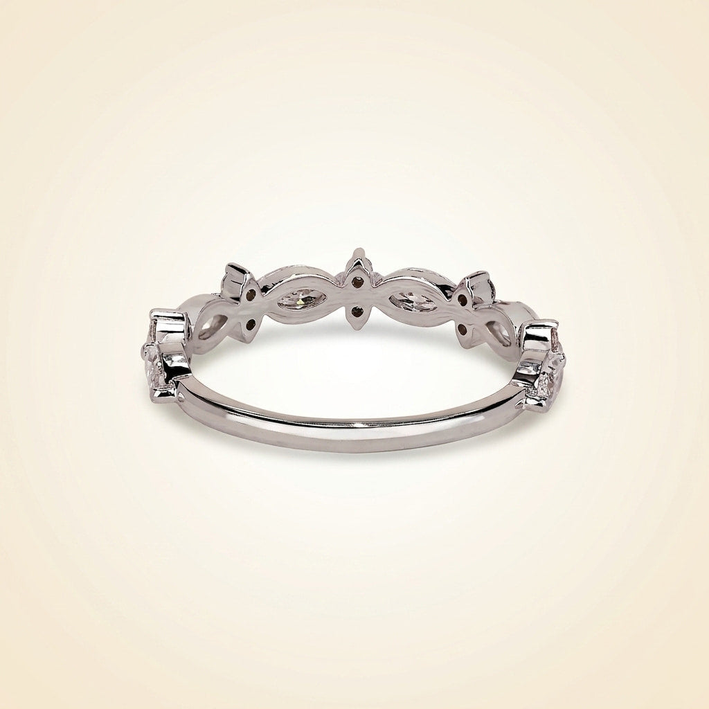 marquise and round diamond floral cluster wedding band