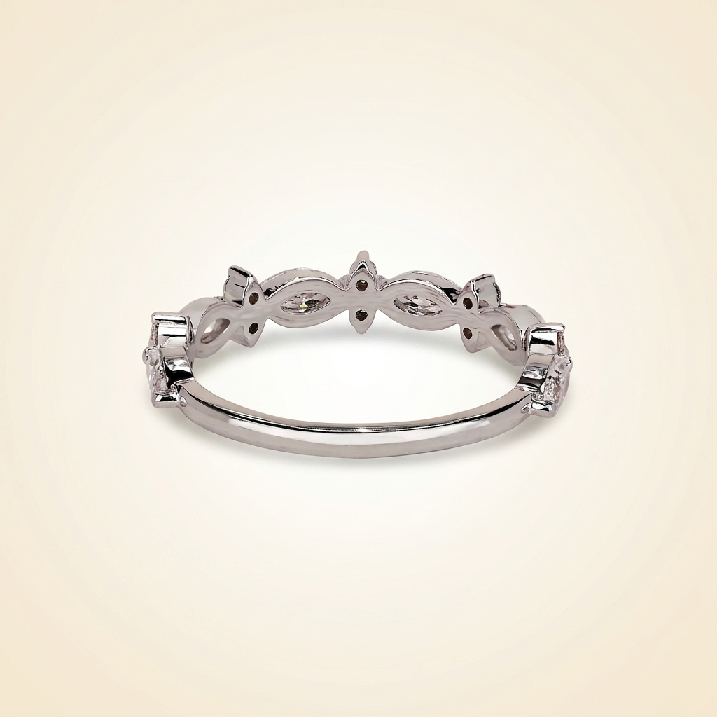 marquise and round diamond floral cluster wedding band