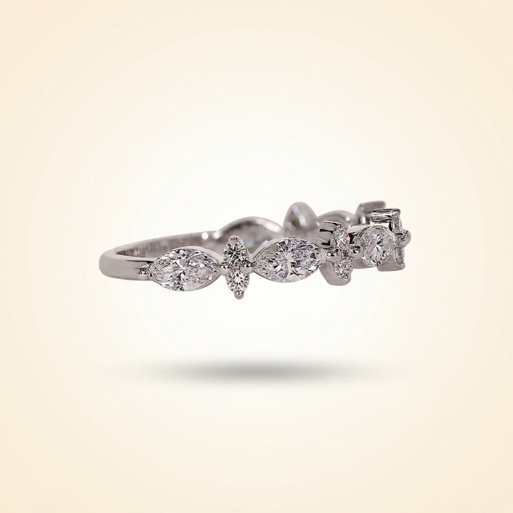 marquise and round diamond floral cluster wedding band