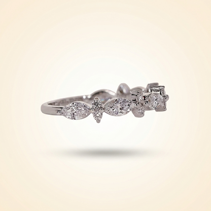 Marquise and Round Diamond Floral Cluster Wedding Band