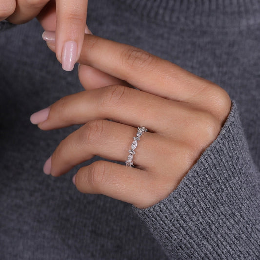 Marquise and Round Diamond Floral Cluster Wedding Band