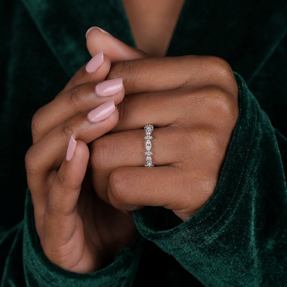 Marquise and Round Diamond Floral Cluster Wedding Band