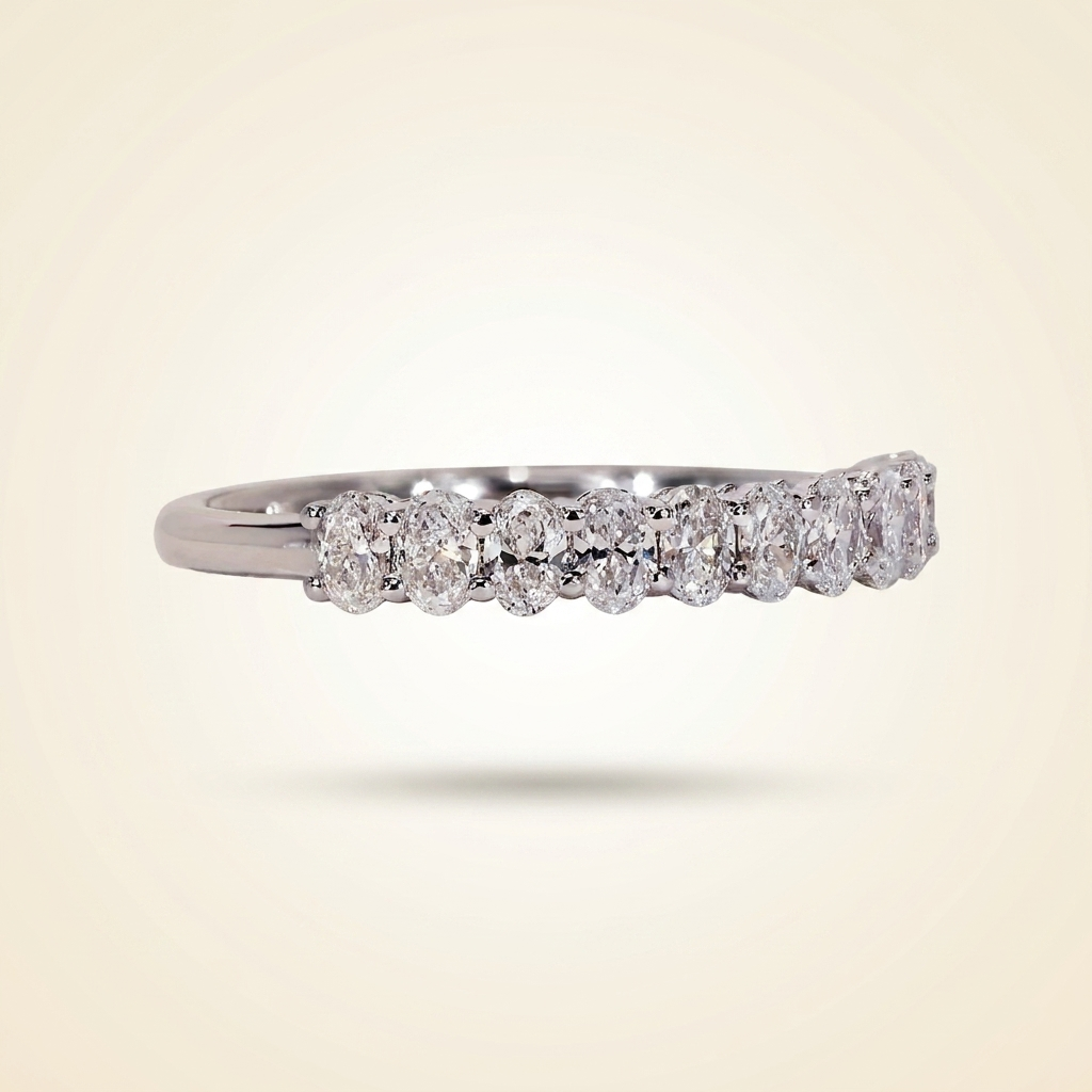 oval cut diamond half eternity wedding band