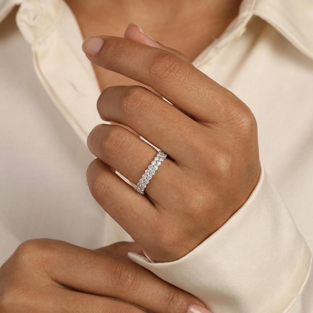 oval cut diamond half eternity wedding band