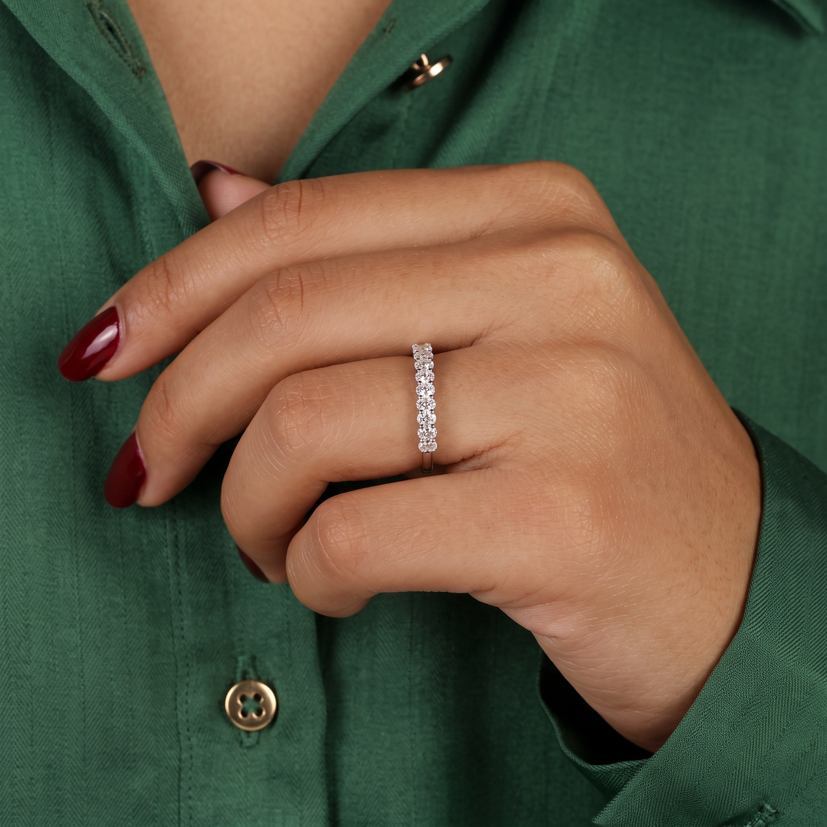 oval cut diamond half eternity wedding band