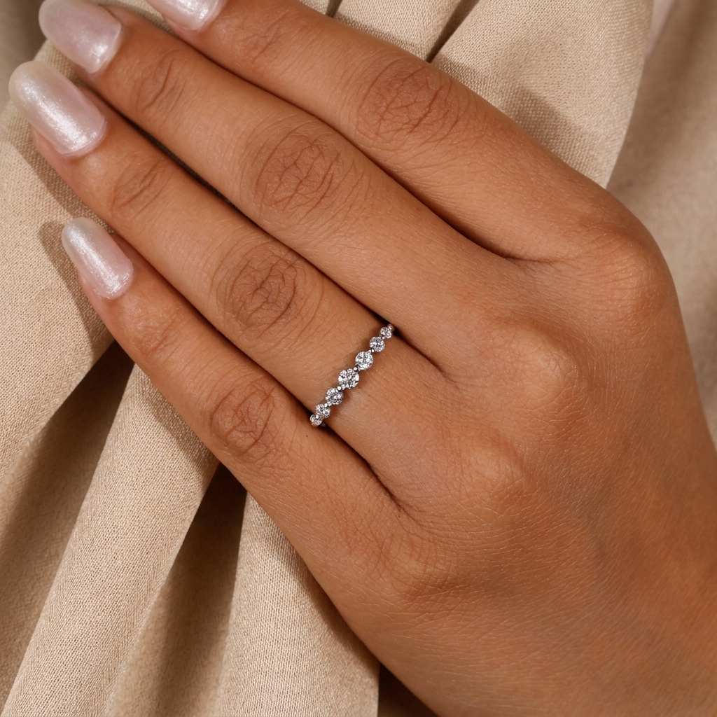 seven-stone half eternity round cut diamond band
