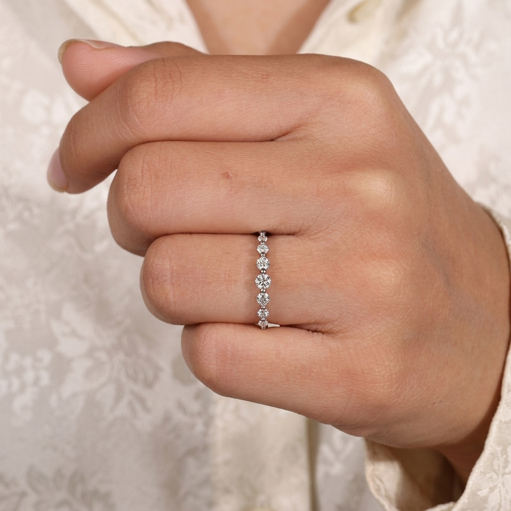 seven-stone half eternity round cut diamond band