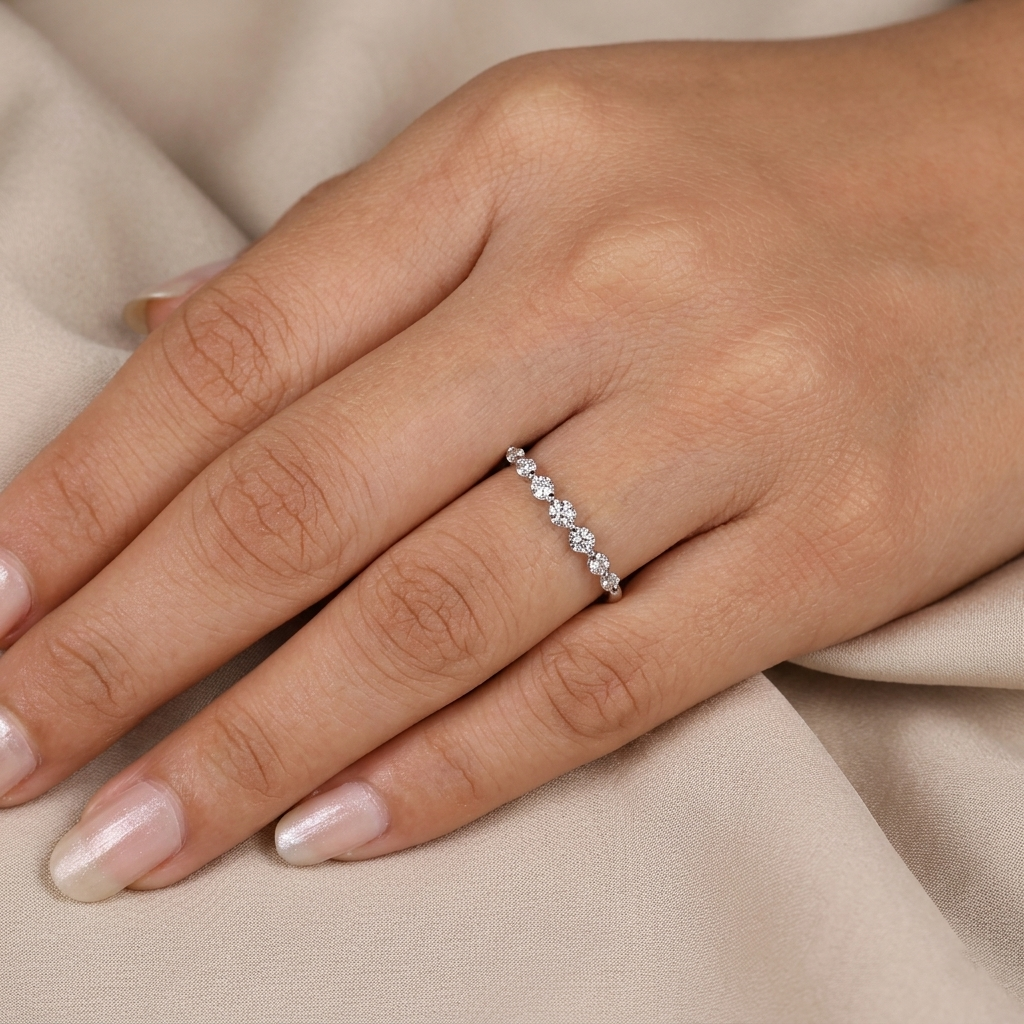 seven-stone half eternity round cut diamond band