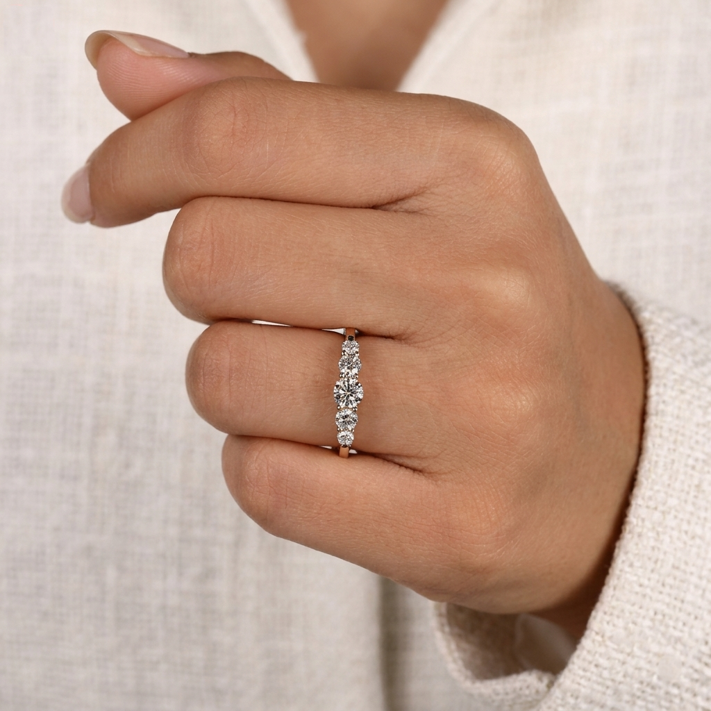 five-stone graduated round cut diamond band