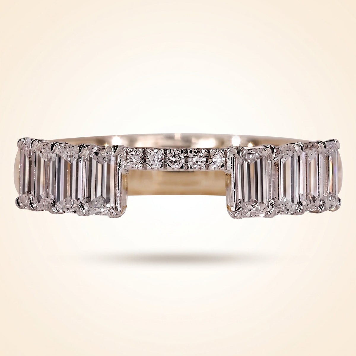 emerald cut diamond open gap ring enhancer in two-tone gold