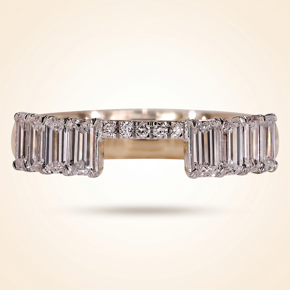 emerald cut diamond open gap ring enhancer in two-tone gold