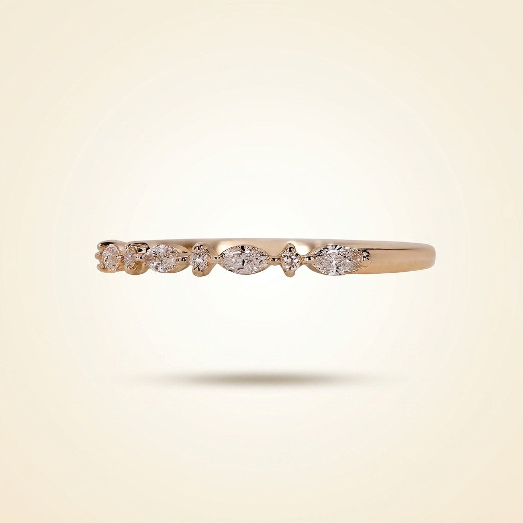 alternating marquise and round half eternity diamond band